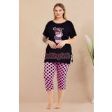 quilling Pembe - Siyah Renk ve Puantiyeli Lady 10723 Kadın Büyük Beden Tayt ve Kaprili Anne Pijama Takımı LADY-10663