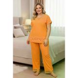 quilling QuillingSeti-B-630 Turuncu Renk B-634 Pamuklu Ve Dantel Detaylı, Büyük Beden Anne Pijama Takımı