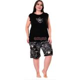 Quilling Rahat ve Şık Kadın Çiçekli Desen Siyah Renk Büyük Beden Şortlu Anne Pijama Takımı 10404 - 3XL - Siyah - Gri