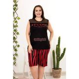 quilling Rahat ve Şık Kadın Çizgi Desenli Siyah Renk Büyük Beden Şortlu Anne Pijama Takımı - 10405