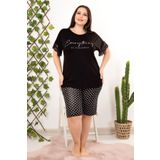 quilling Rahat ve Şık Lady 10406 Siyah, Desenli Büyük Beden Kadın Pijama Takımı