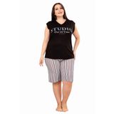 Quilling Siyah - Beyaz Renk Büyük Beden Lady 10402 Kadın Şortlu Pijama Takımı