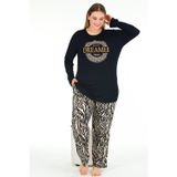 Quilling Siyah - Beyaz Renk Zebra Desenli Lady 11383 Kadın Uzun Kol Büyük Beden Penye Pijama Takımı
