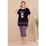 quilling Siyah - Pembe Renk ve Çizgili Lady 10728 Kadın Kaprili Büyük Beden Pijama Takımı