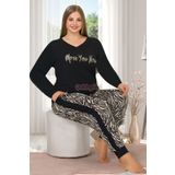 quilling Siyah Renk Desenli Lady 11397 Kadın Uzun Kol Büyük Beden Penye Pijama Takımı Lady-11379