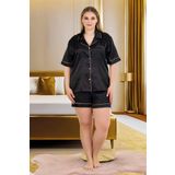 Quilling Siyah Renk Kaliteli, Şık Ve Kısa Kol, Lady 16004 Şortlu Saten Pijama Takımı