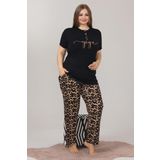 Quilling Siyah Renk Leopar Desenli Lady 10850 Şık Ve Rahat Pamuk Viskon Büyük Beden Pijama Takımı