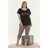 Quilling Siyah Renk Ve Çizgili Lady 10587 Kadın Büyük Beden Kapri Pijama Takımı