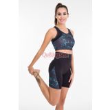 Quilling Siyah Renk Ve Mavi Desenli Lady 4003 Kadın Kısa Tayt Büstiyer Spor Takım