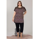 quilling Siyah Renk Ve Puantiye Desenli Lady 10634 Kadın Lady Büyük Beden Kapri Pijama Takımı LADY-10622
