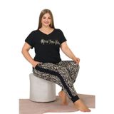 quilling Siyah Renk ve Zebra Desenli Lady 10947 Kadın Kısa Kol Büyük Beden Pijama Takımı