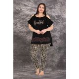 Quilling Siyah Renk Zebra Desenli Lady-10758 Kadın Kısa Kol Büyük Beden Anne Pijama Takımı