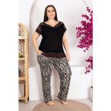 Quilling Siyah Renk, Zebra Desenli Lady 10949 Kadın Kısa Kol Büyük Beden Pijama Takımı
