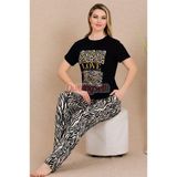 Quilling Siyah Renkli Ve Zebra Desenli Lady 12490 Pamuklu Kadınların Tercihi Kısa Kol Pijama Takımı