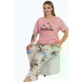 quilling TYCXJ1RWVN170424281006231 Pembe Renk Ve Çiçekli 11005 Kısa Kollu Kadın Büyük Beden Anne Pijama Takımı