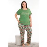 Quilling Yeşil Renk Ve Desenli Lady 10935 Kısa Kollu Kadın Büyük Beden Pijama Takımı