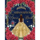 Quinceanera Guest Book Hardcover Enchanted Rose Red Floral Fair Princess Dress Gold: Mis Quince Años ( Sweet 15 Birthday) Keepsake Memento Guest Messages and Memories