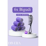 Quivis Divera Büyük Boy Bigudi 6lı Cırtlı Yapışkanlı Saç Bigudisi Saç Şekillendirici Mor-pembe 5cm