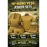 Qulat 18’li Nano Yeşil Bedelli Asker Seti – 6 Fanila 6 Boxer 6 Çorap Tam Ihtiyaç Paketi - Haki