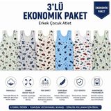 Qulat 3’lü Pamuklu Erkek Çocuk Atlet Seti Esnek Rahat Ter Emici - 7 - 8 Yaş - Çok Renkli