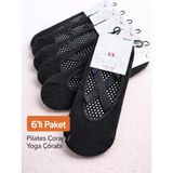 Qulat 6’lı Paket Kaymaz Taban Pilates ve Yoga Çorabı – Pamuklu, Esnek ve Konforlu - Standart - Siyah