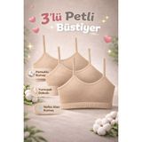Qulat Dondeza Kız Çocuk Petli Büstiyer 3’lü Paket – Pamuklu Yumuşak Alıştırma Sütyeni - 11 - 13 Yaş - Ten