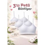 Qulat Dondeza Kız Çocuk Petli Büstiyer 3’lü Paket – Pamuklu Yumuşak Alıştırma Sütyeni - 14 - 15 Yaş - Beyaz