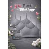 Qulat Dondeza Kız Çocuk Petli Büstiyer 3’lü Paket – Pamuklu Yumuşak Alıştırma Sütyeni - 14 - 15 Yaş - Gri