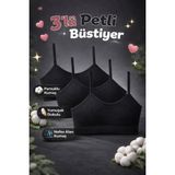 Qulat Dondeza Kız Çocuk Petli Büstiyer 3’lü Paket – Pamuklu Yumuşak Alıştırma Sütyeni - 14 - 15 Yaş - Siyah