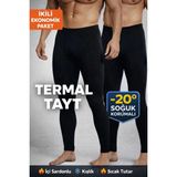 Qulat Kışlık Pamuklu Şardonlu Termal Tayt /2 Adet - Siyah - L - XL