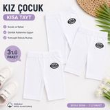 Qulat Kız Çocuk Kısa Tayt 3’lü Paket Pamuklu Esnek Bisiklet Tayt Yazlık Rahat Kullanım - Beyaz - 7 - 8 Yaş