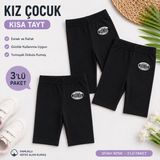Qulat Kız Çocuk Kısa Tayt 3’lü Paket Pamuklu Esnek Bisiklet Tayt Yazlık Rahat Kullanım - Siyah - 5 - 6 Yaş