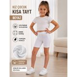 Qulat Kız Çocuk Penye Tayt Pamuklu Kısa / 1 Adet - Beyaz - 5 - 6 Yaş