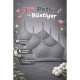 Qulat Kız Çocuk Petli Büstiyer Alıştırma 3’lü Paket – Pamuklu Yumuşak Alıştırma Sütyeni - 11 - 13 Yaş - Gri