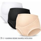 Qulat Yüksek Bel Hamile Külodu 3’lü Set – Karma Renk (Siyah/beyaz/ten) - Çok Renkli - XL