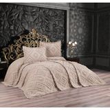 Qulothes Çift Kişilik Yatak Örtüsü Takımı 3 Parça Çeyiz Seti Kabartmalı - Bej - 240 x 260 cm