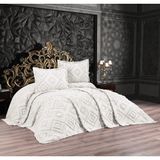 Qulothes Çift Kişilik Yatak Örtüsü Takımı 3 Parça Çeyiz Seti Kabartmalı - Ekru - 240 x 260 cm
