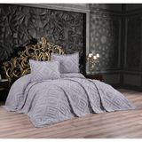 Qulothes Çift Kişilik Yatak Örtüsü Takımı 3 Parça Çeyiz Seti Kabartmalı - Gri - 240 x 260 cm