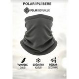 Qulothes Termal Polar Soğuk Geçirmez Bere & Boyunluk Unisex Pamuklu Kışlık Ayarlanabilir İpli Bere Gri
