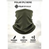 Qulothes Termal Polar Soğuk Geçirmez Bere & Boyunluk Unisex Pamuklu Kışlık Ayarlanabilir İpli Bere Haki