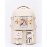 Quovo Kawaii Bag Club Kore Tarzı Full Aksesuarlı Ortopedik Günlük Yeni Okul Sırt Çantası Krem