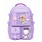 Quovo Kawaii Bag Club Kore Tarzı Full Aksesuarlı Ortopedik Günlük Yeni Okul Sırt Çantası Lila