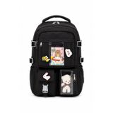 Quovo Kawaii Bag Club Kore Tarzı Full Aksesuarlı Ortopedik Günlük Yeni Okul Sırt Çantası Siyah