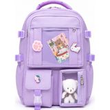 Quovo Kawaii Kore Tarzı Full Aksesuarlı Ortopedik Yerli Günlük Okul Sırt Çantası - Lila