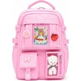 Quovo Kawaii Kore Tarzı Full Aksesuarlı Ortopedik Yerli Günlük Okul Sırt Çantası - Pembe