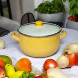 qussine 24 Cm Emaye Yoğurt Kızartma Tenceresi 5.5 Litre Sarı Güveç Model