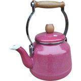Qussine Ahşap Saplı Üstten Tutmalı Vintage Emaye Demlik 2.5 Litre Kırmızı Çaydanlık