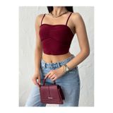 QUTTA Kadın Bordo Askılı Sandy Crop Bluz