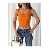 QUTTA Turuncu Kare Yaka Korse Görünümlü Fitilli Kadın Crop Bluz