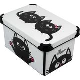 Qutu Style Box Meow 10 L Dekoratif Saklama Kutusu Plastik Malzeme ile Kilitsiz Kapaklı Dikdörtgen Tasarım